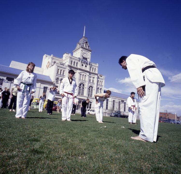 Students learning Taekwondo in front of the Tivoli
