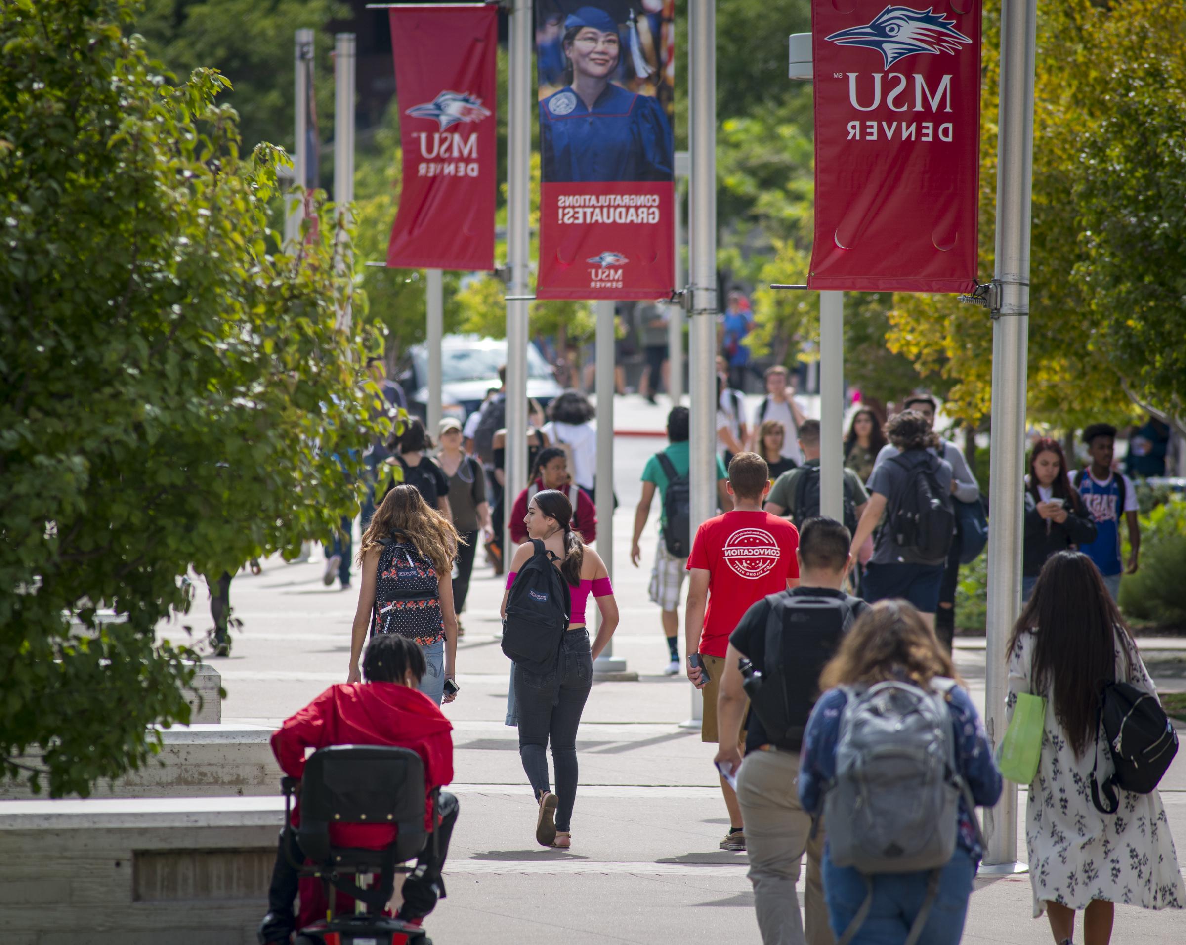 students walking on Auraria campus.